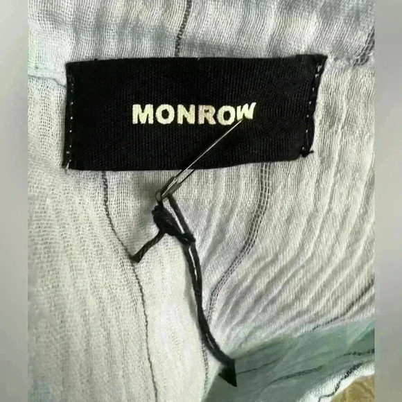 Monrow $198 Pinstripe Gauze Flowy Jumpsuit Sea Foam Teal Cover Up Acacia Beachy - Picture 4 of 5